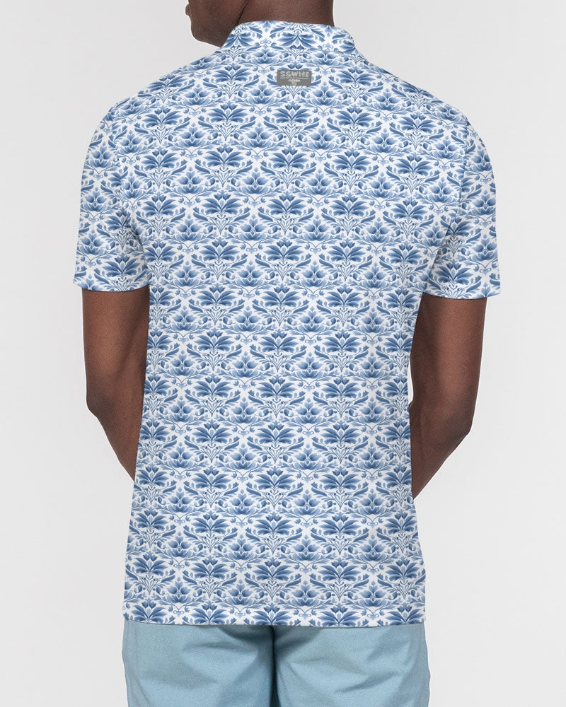 light blue Royal patten Men's All-Over Print Slim Fit Short Sleeve Polo