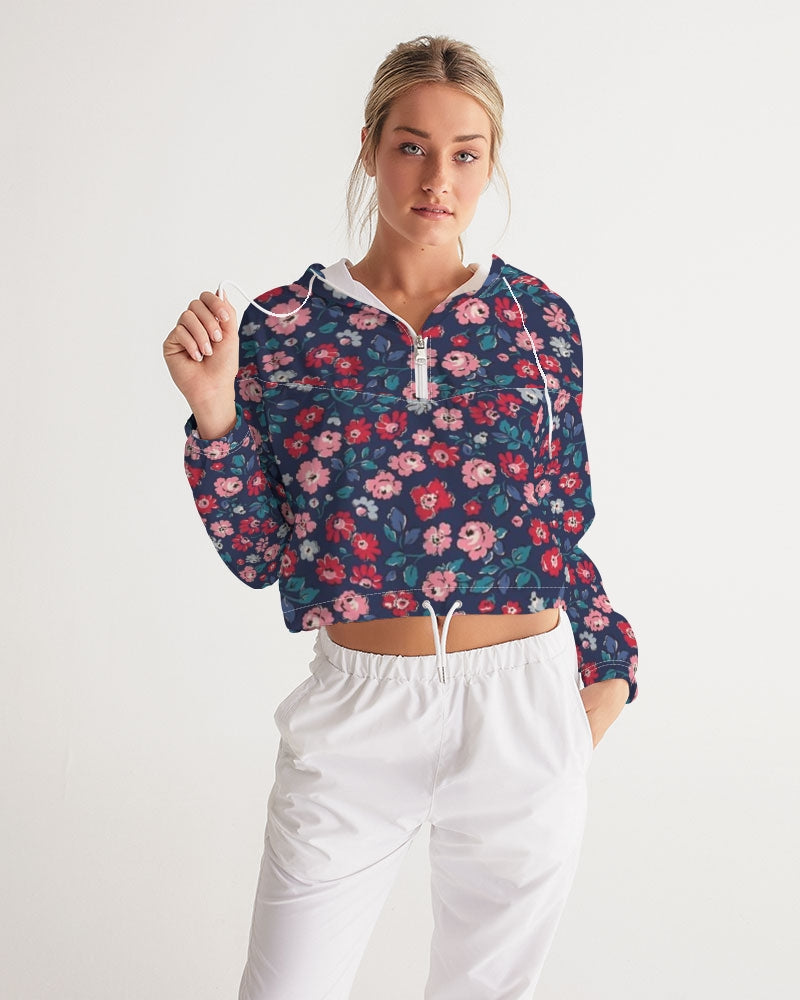 Midnight blue pretty glance. Women's All-Over Print Cropped Windbreaker