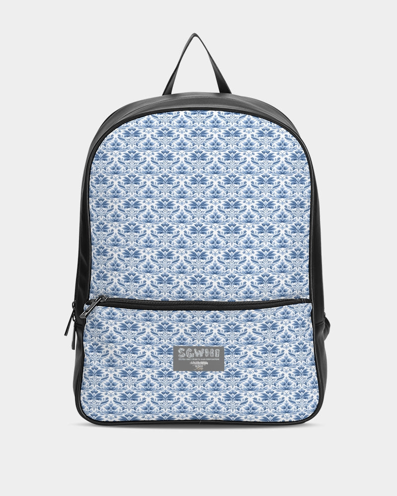 light blue Royal patten Classic Faux Leather Backpack