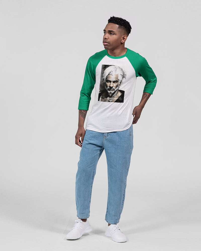 Handsome Silver grey Indian ink Portrait Unisex Three-Quarter Sleeve Baseball Tee | Bella + Canvas