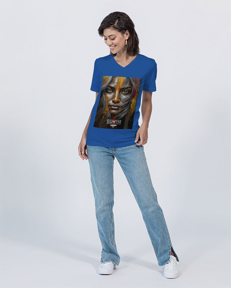 South Asian silver grey white hair sisters portrait Unisex Jersey V-Neck Tee | Bella + Canvas