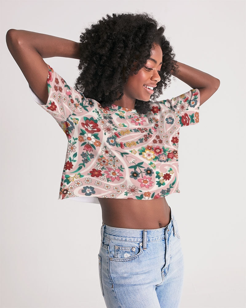 Pink abstract Pretty Sisters Women's All-Over Print Lounge Cropped Tee