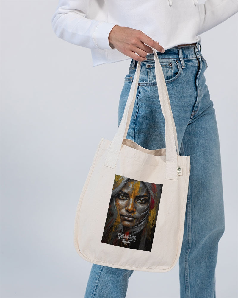 South Asian silver grey white hair sisters portrait Organic Cotton Canvas Market Tote | Econscious