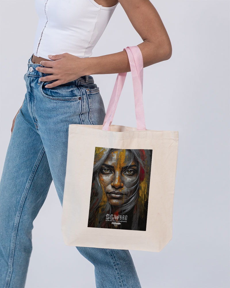South Asian silver grey white hair sisters portrait Canvas Tote with Contrast-Color Handles | Q-Tees