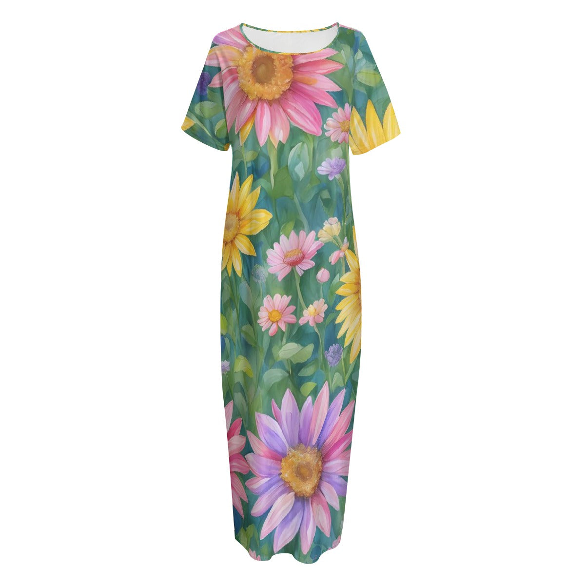 All-Over Print Women's Night Long Dress With Pocket