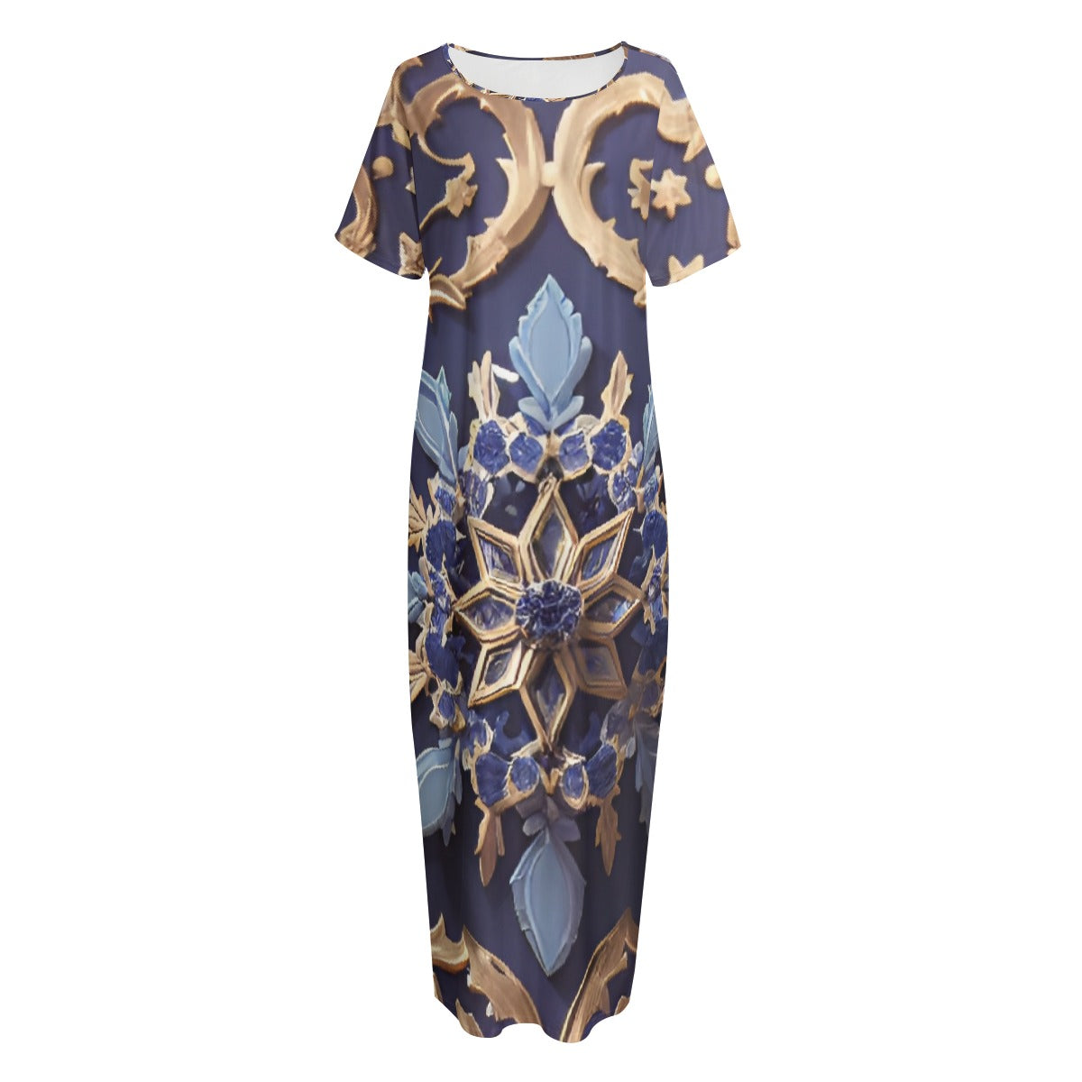 All-Over Print Women's Night Long Dress With Pocket