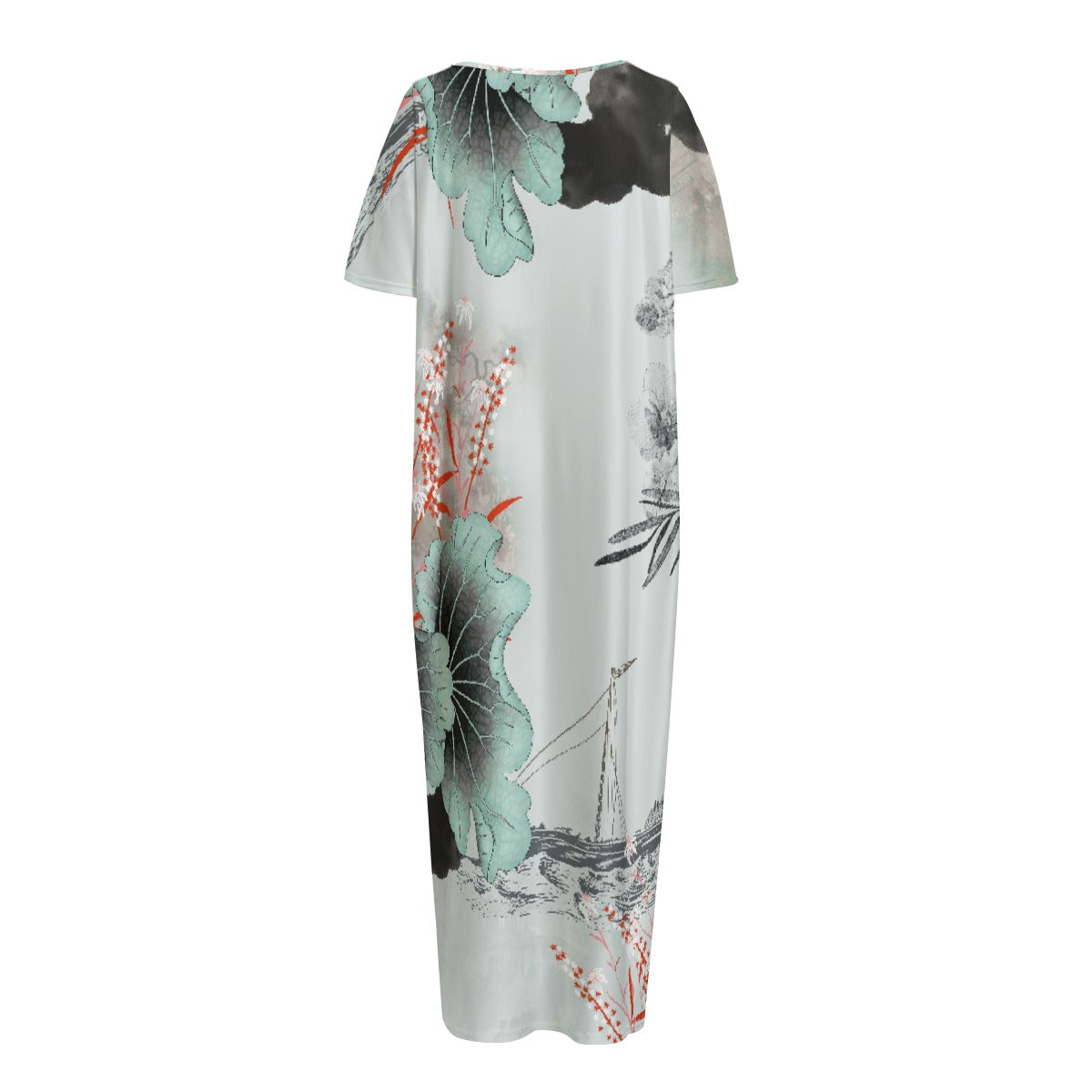All-Over Print Women's Night Long Dress With Pocket