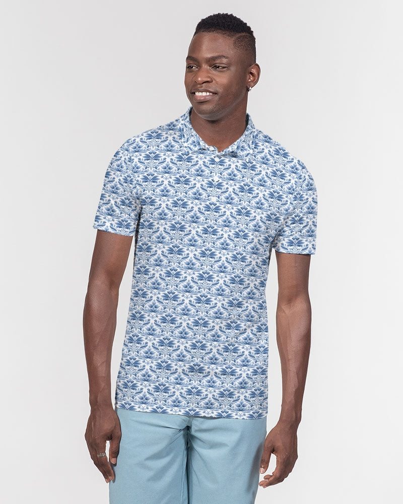 light blue Royal patten Men's All-Over Print Slim Fit Short Sleeve Polo