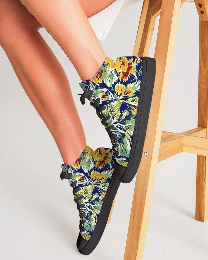 Painted floor design Women's Hightop Canvas Shoe - Black