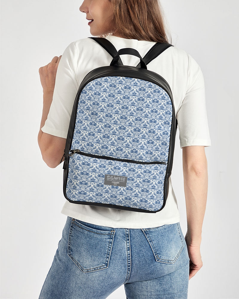 light blue Royal patten Classic Faux Leather Backpack