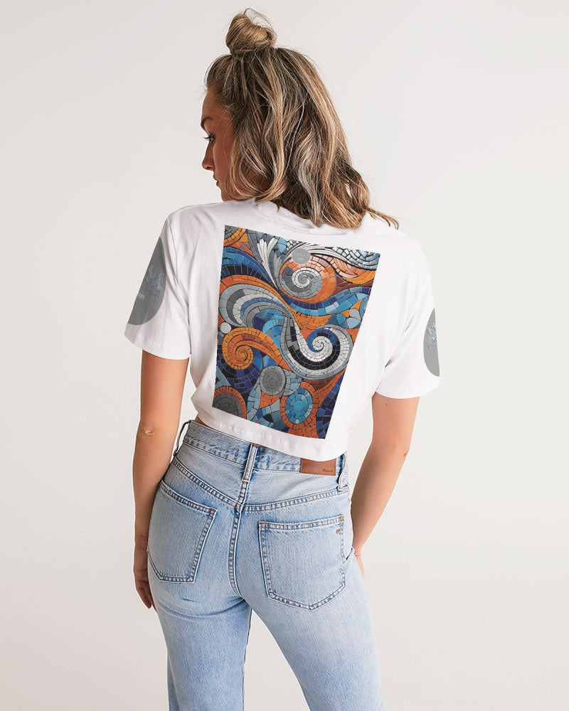 Beautiful Mosaic White Sister Women's All-Over Print Twist-Front Cropped Tee
