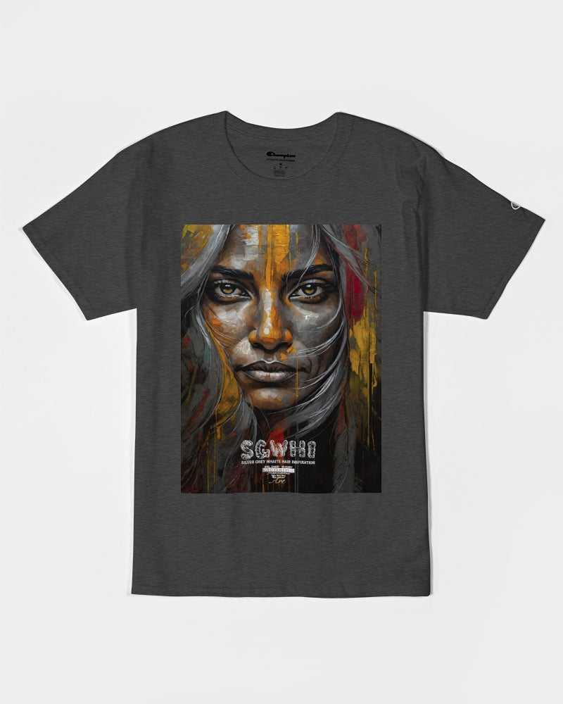 South Asian silver grey white hair sisters portrait Unisex Tee | Champion