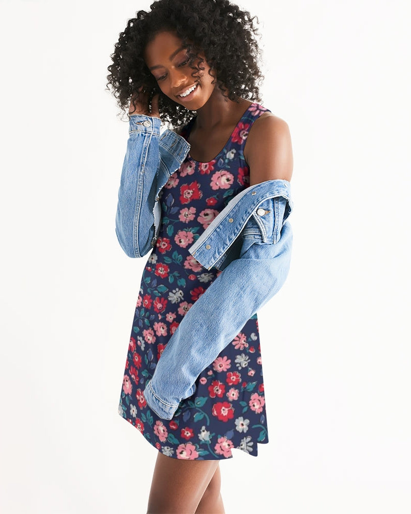 Midnight blue pretty glance. Women's All-Over Print Racerback Dress