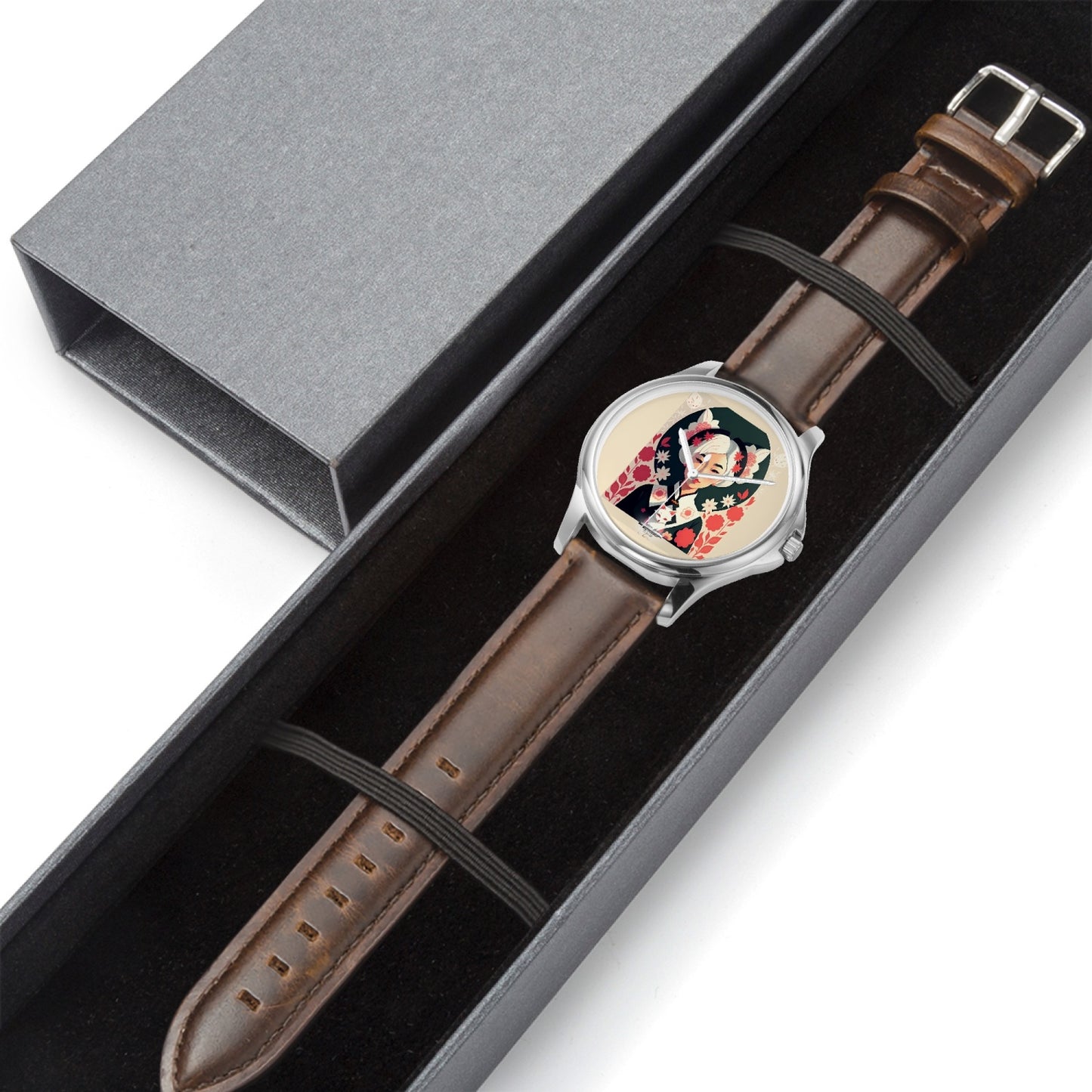 Asian the SilverFox Stylish Classic Leather Strap Quartz Watch (Silver)
