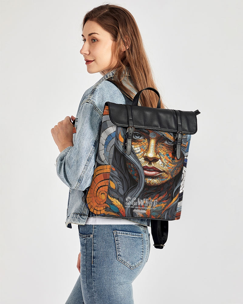 Beautiful Mosaic White Sister Casual Flap Backpack