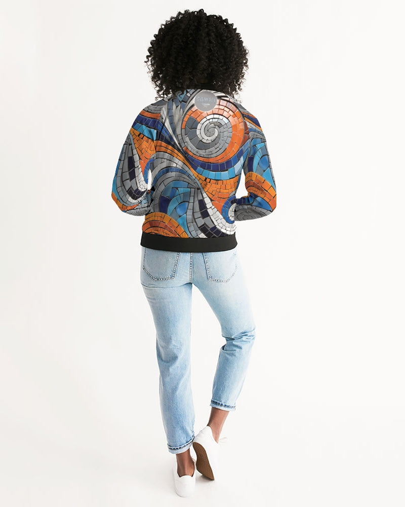 Beautiful Mosaic White Sister Women's All-Over Print Bomber Jacket