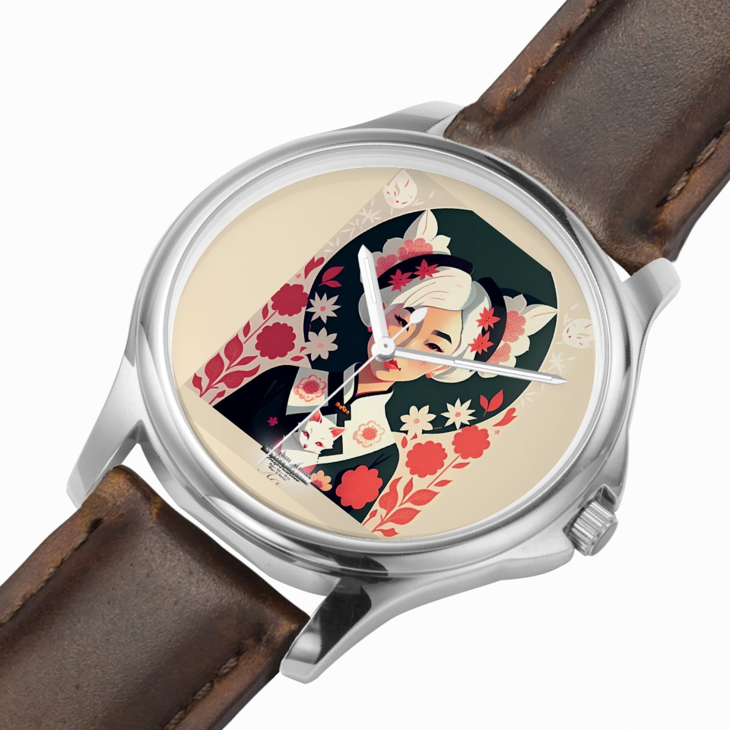Asian the SilverFox Stylish Classic Leather Strap Quartz Watch (Silver)