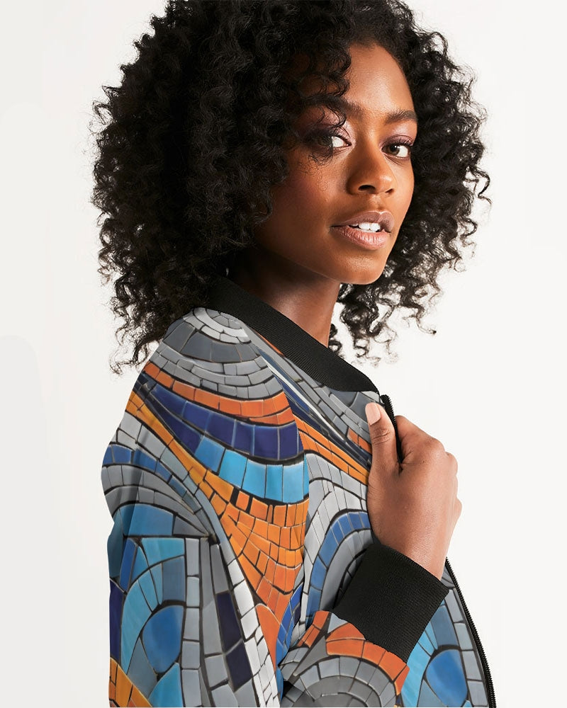 Beautiful Mosaic White Sister Women's All-Over Print Bomber Jacket