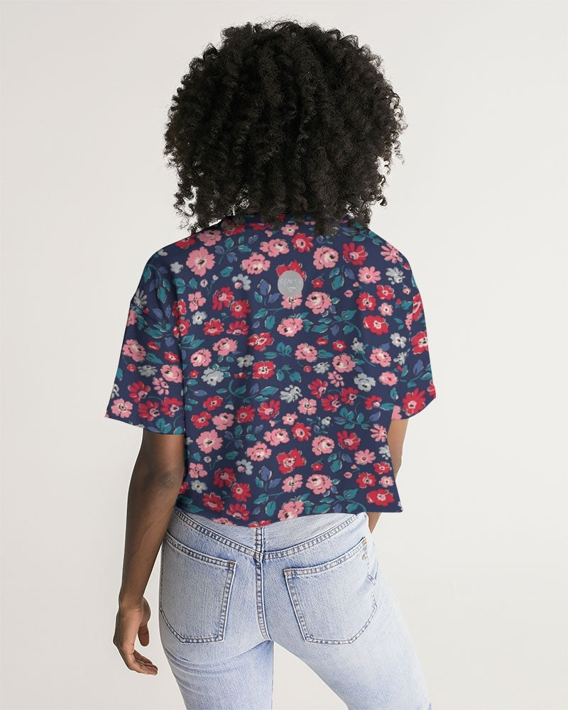 Midnight blue pretty glance. Women's All-Over Print Lounge Cropped Tee