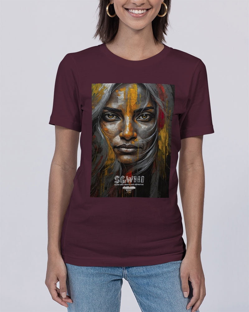 South Asian silver grey white hair sisters portrait Unisex Jersey Tee | Bella + Canvas