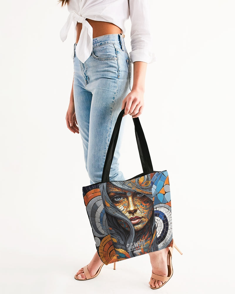 Beautiful Mosaic White Sister Canvas Zip Tote