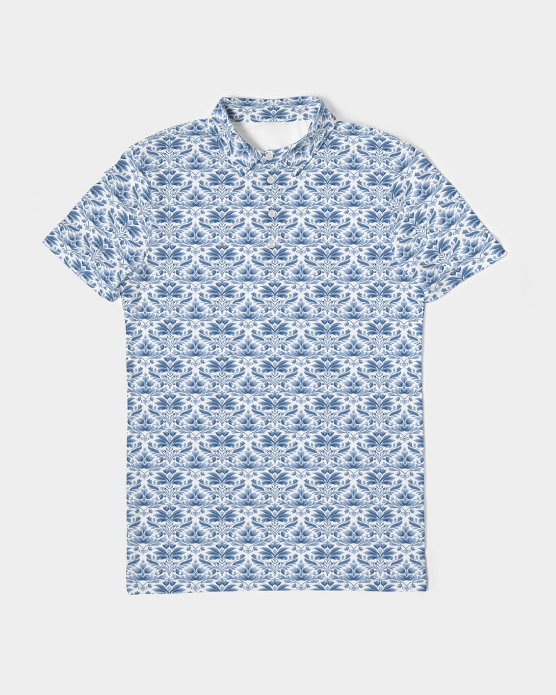 light blue Royal patten Men's All-Over Print Slim Fit Short Sleeve Polo