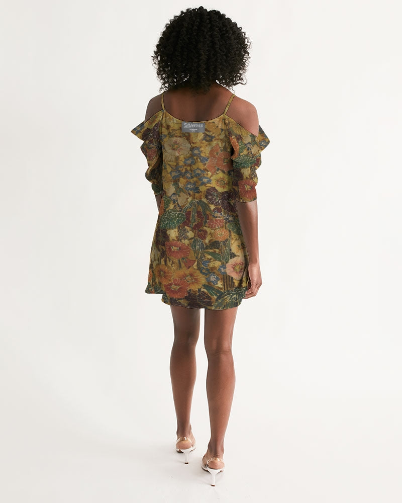 Autumn play Women's All-Over Print Open Shoulder A-Line Dress