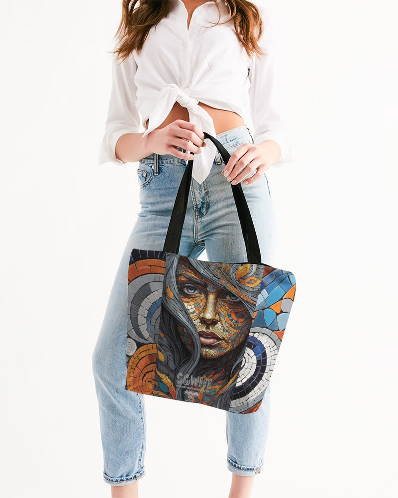 Beautiful Mosaic White Sister Canvas Zip Tote