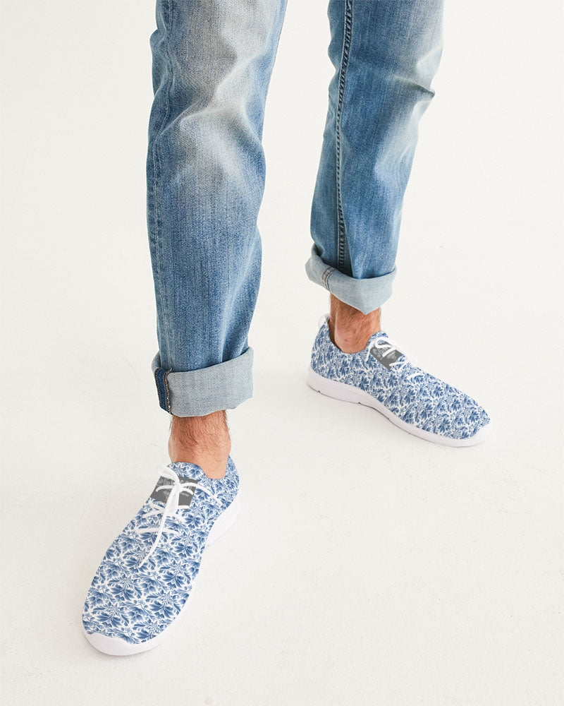 light blue Royal patten Men's Lace Up Flyknit Shoe