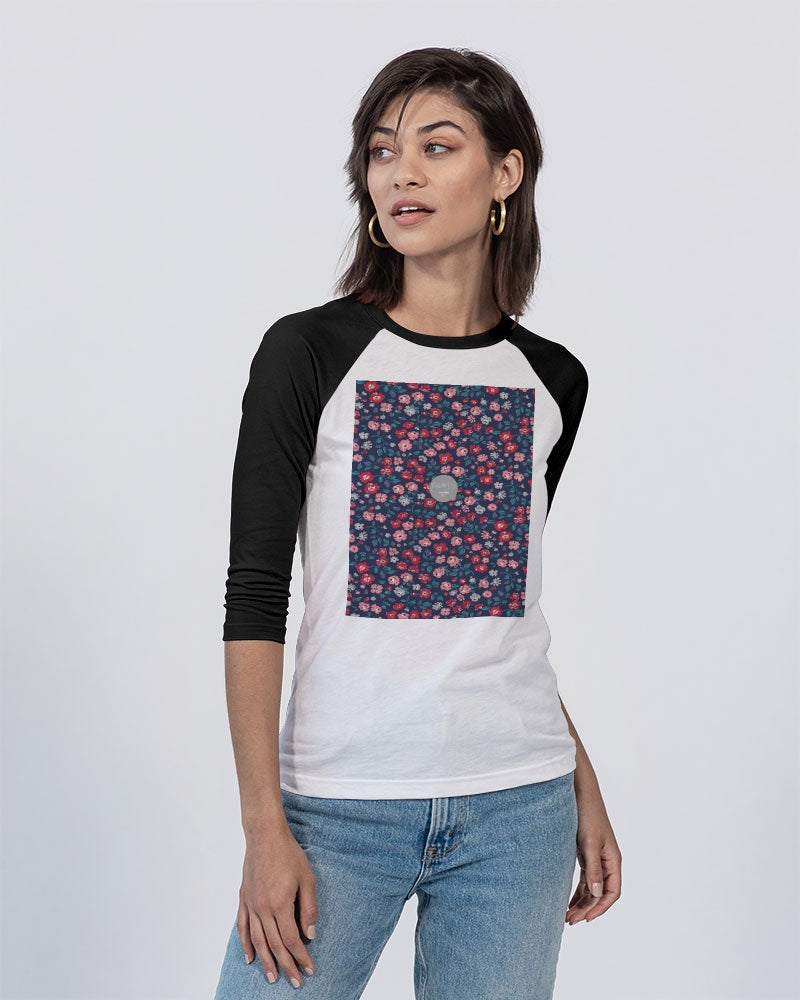 Midnight blue pretty glance. Unisex Three-Quarter Sleeve Baseball Tee | Bella + Canvas