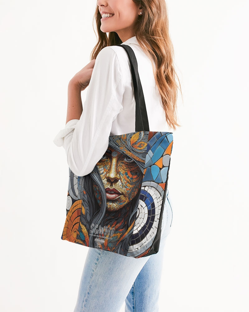 Beautiful Mosaic White Sister Canvas Zip Tote