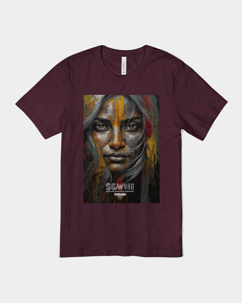 South Asian silver grey white hair sisters portrait Unisex Jersey Tee | Bella + Canvas