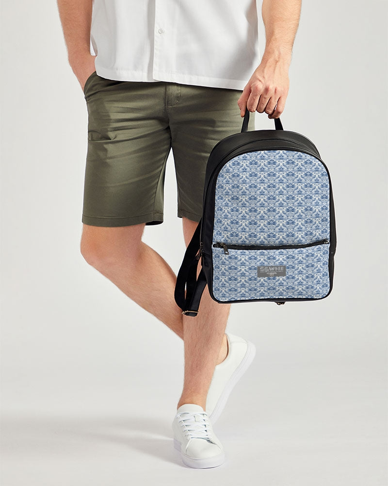 light blue Royal patten Classic Faux Leather Backpack
