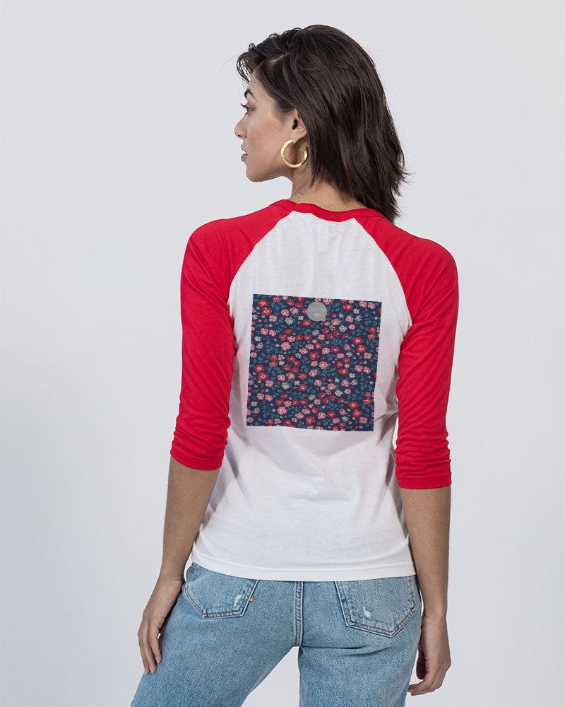 Midnight blue pretty glance. Unisex Three-Quarter Sleeve Baseball Tee | Bella + Canvas