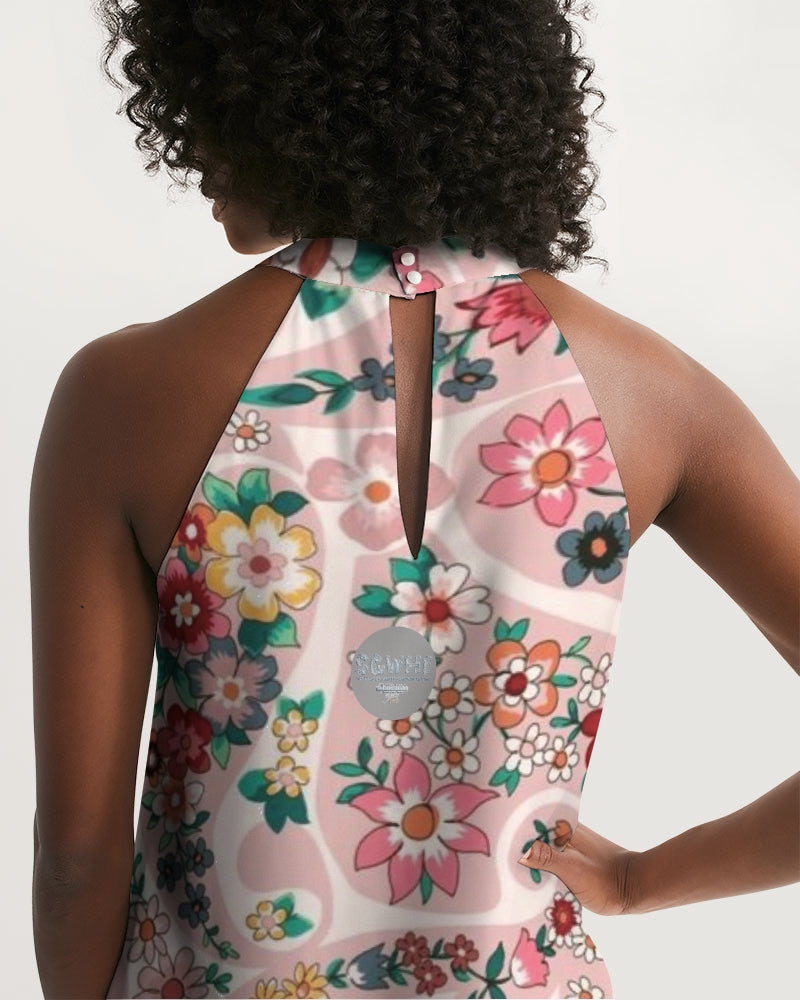 Pink abstract Pretty Sisters Women's All-Over Print Halter Dress