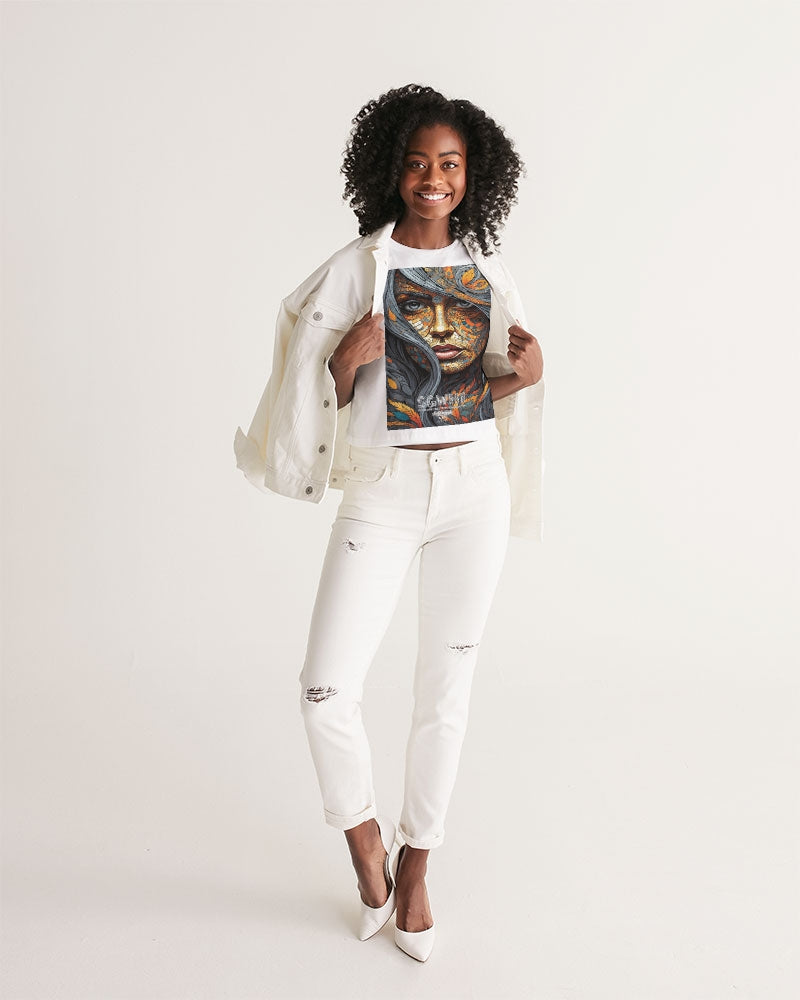 Beautiful Mosaic White Sister Women's All-Over Print Cropped Tank