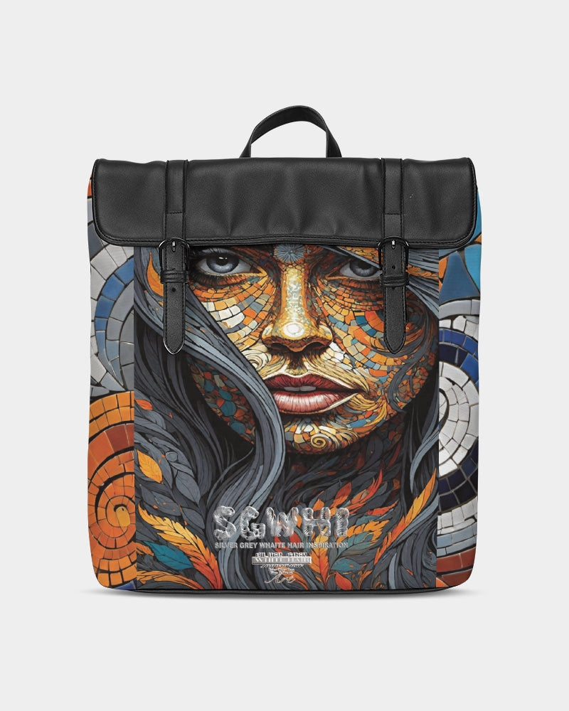 Beautiful Mosaic White Sister Casual Flap Backpack