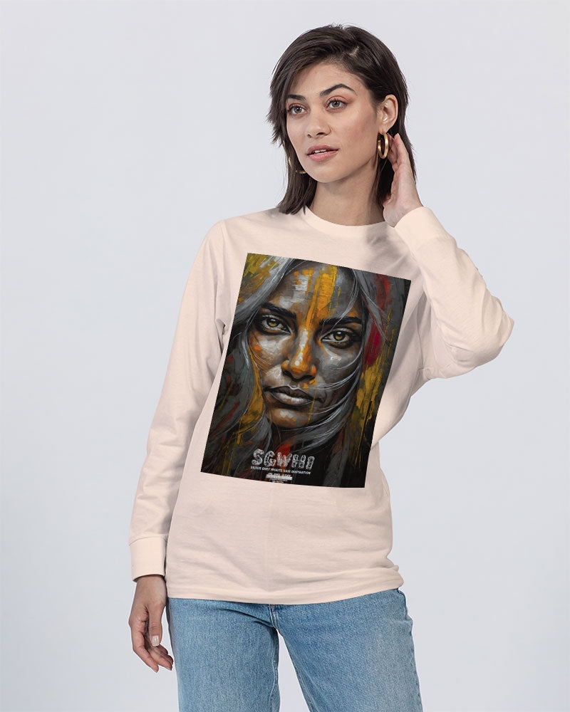 South Asian silver grey white hair sisters portrait Unisex Long Sleeve Tee | Lane Seven