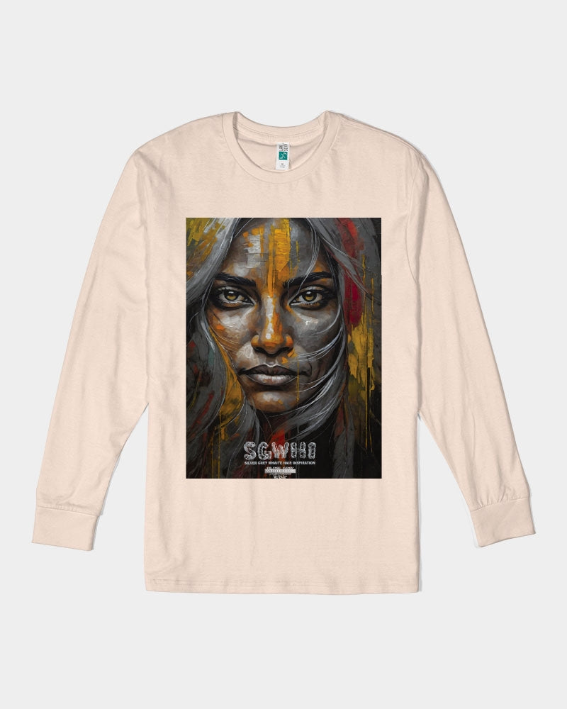 South Asian silver grey white hair sisters portrait Unisex Long Sleeve Tee | Lane Seven