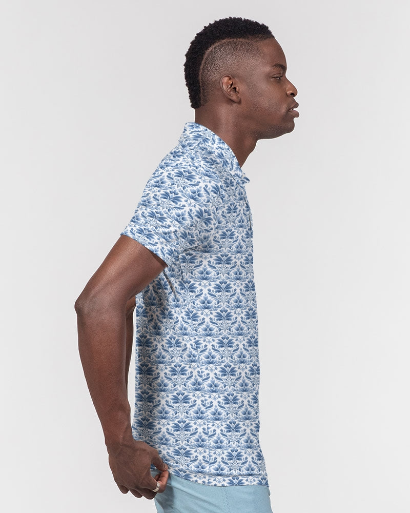 light blue Royal patten Men's All-Over Print Slim Fit Short Sleeve Polo