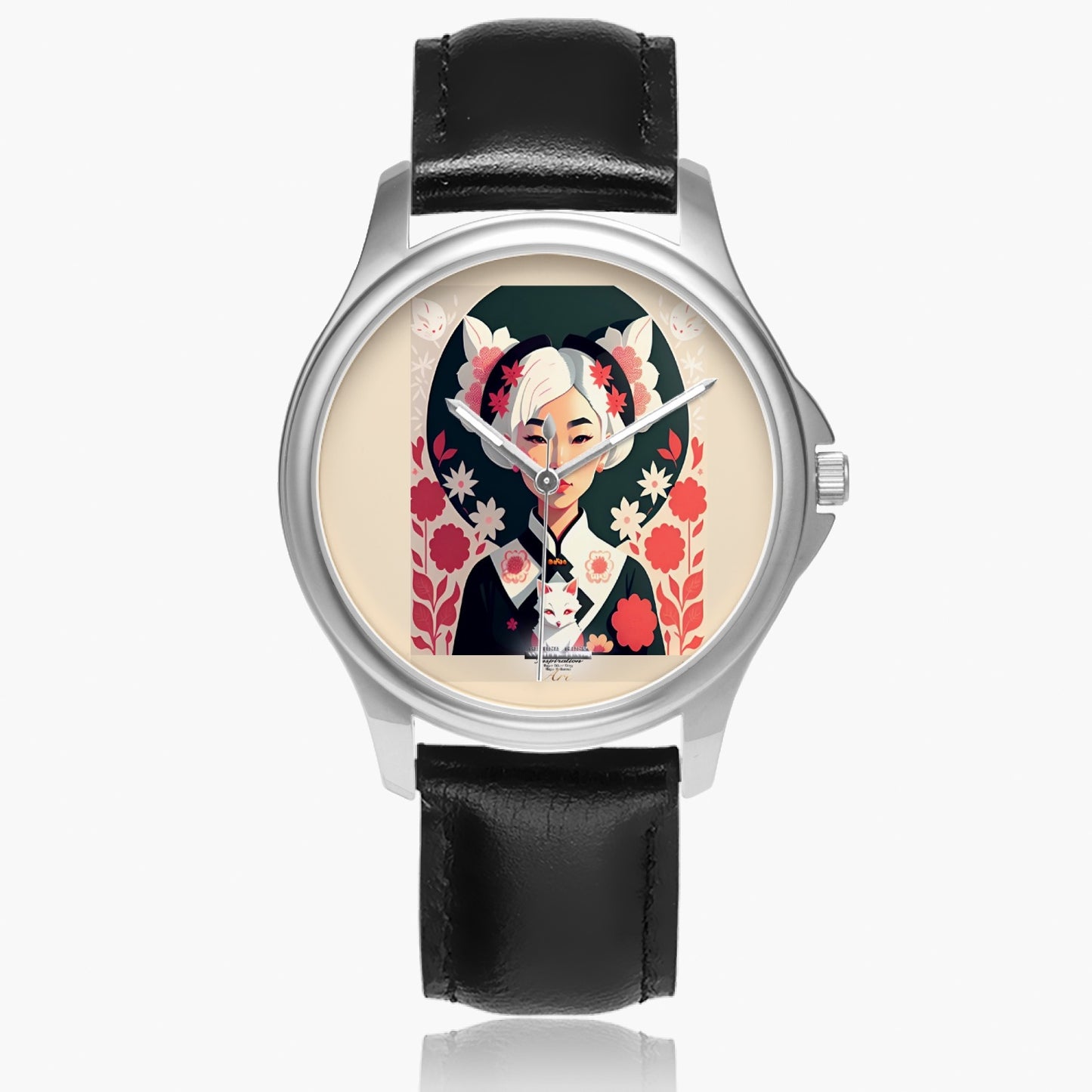 Asian the SilverFox Stylish Classic Leather Strap Quartz Watch (Silver)