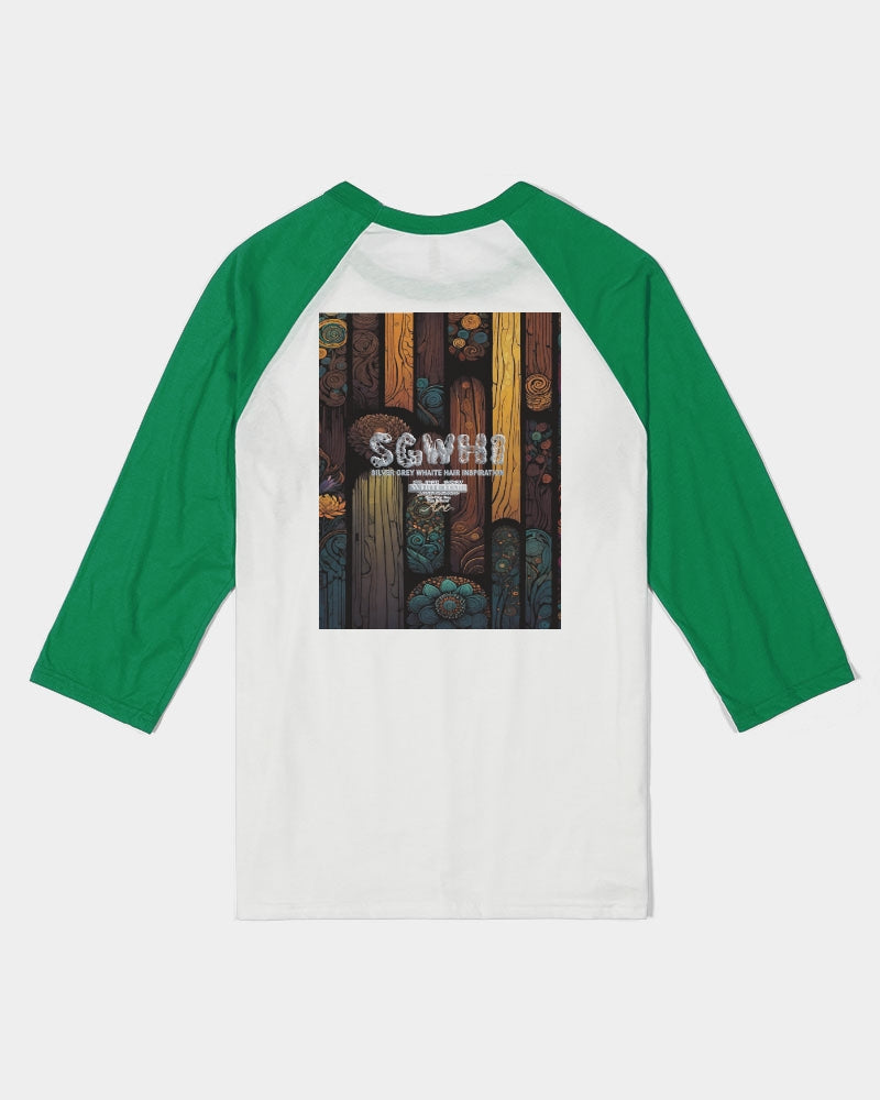 South Asian silver grey white hair sisters portrait Unisex Three-Quarter Sleeve Baseball Tee | Bella + Canvas