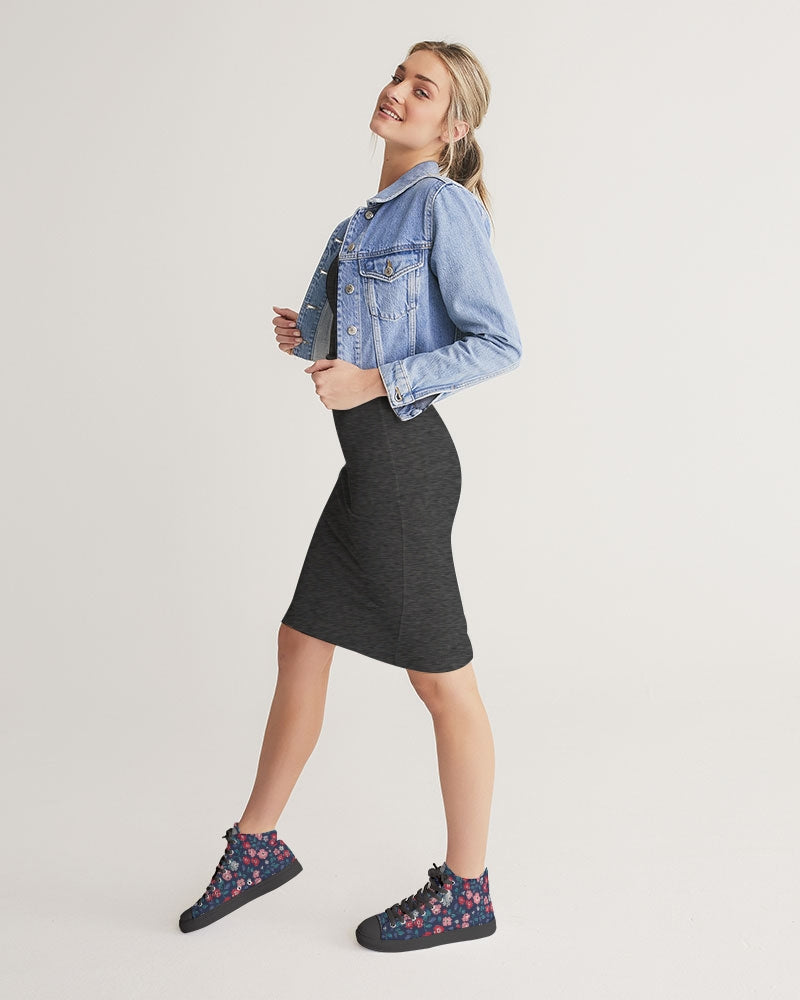 Midnight blue pretty glance. Women's Hightop Canvas Shoe - Black