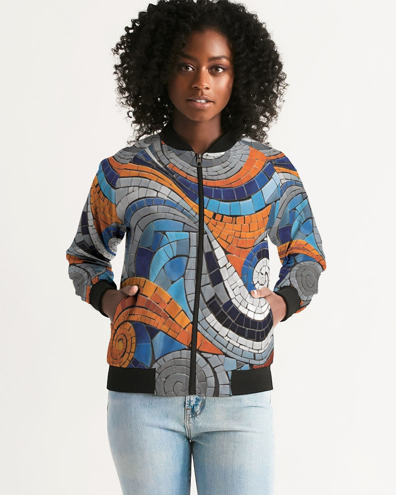 Beautiful Mosaic White Sister Women's All-Over Print Bomber Jacket