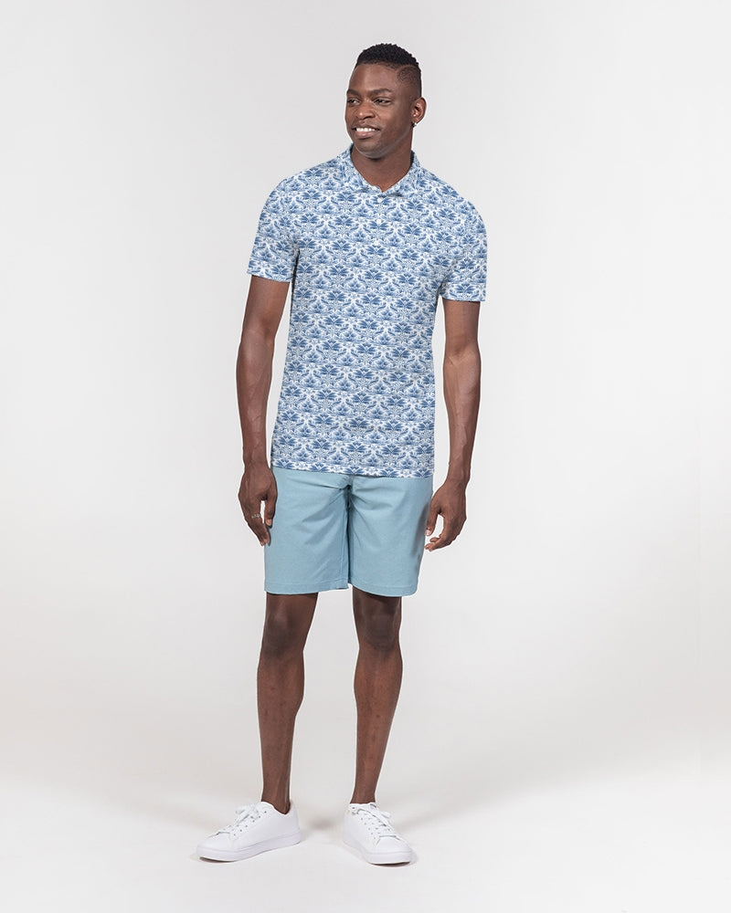 light blue Royal patten Men's All-Over Print Slim Fit Short Sleeve Polo