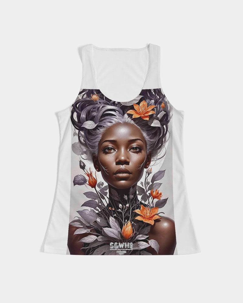 Beautiful black silver grey hair blossom women Women's All-Over Print Tank