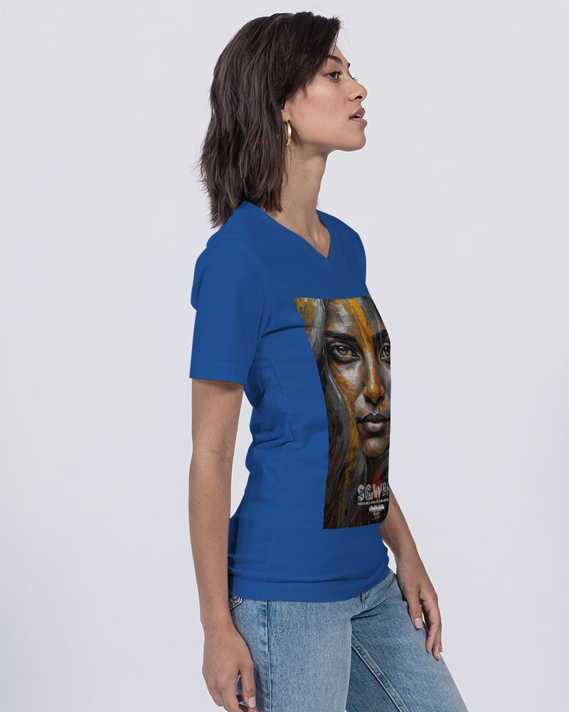 South Asian silver grey white hair sisters portrait Unisex Jersey V-Neck Tee | Bella + Canvas