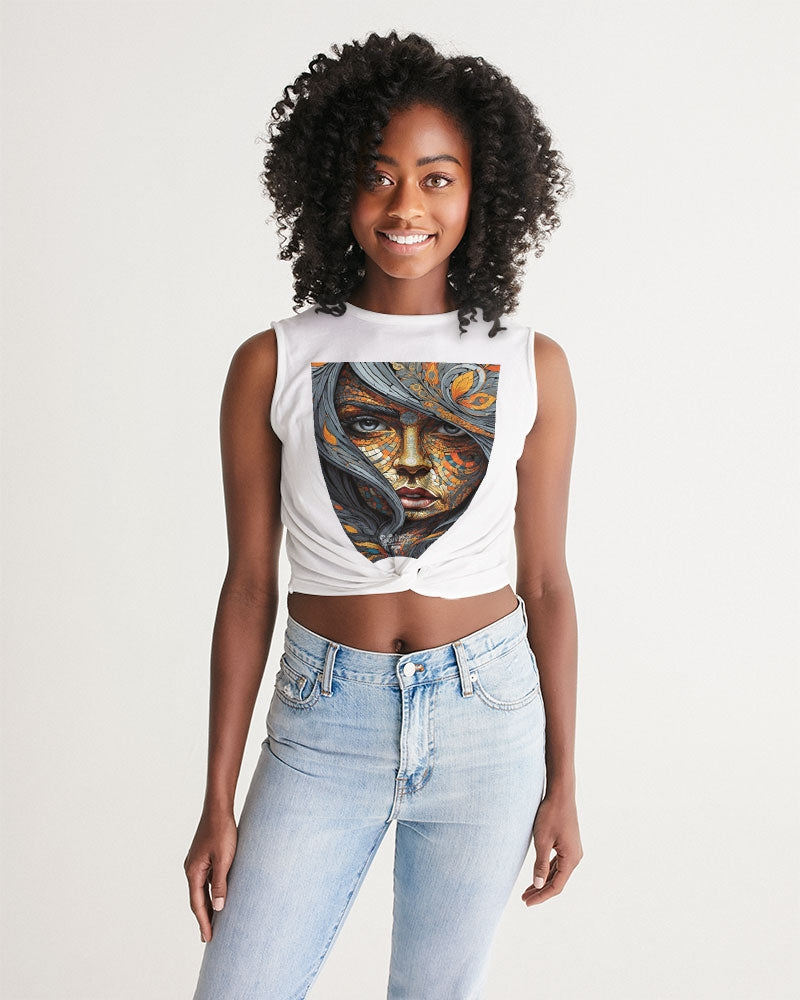Beautiful Mosaic White Sister Women's All-Over Print Twist-Front Tank