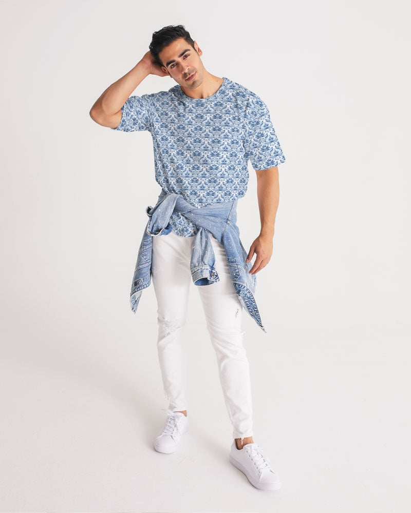 light blue Royal patten Men's All-Over Print Premium Heavyweight Tee
