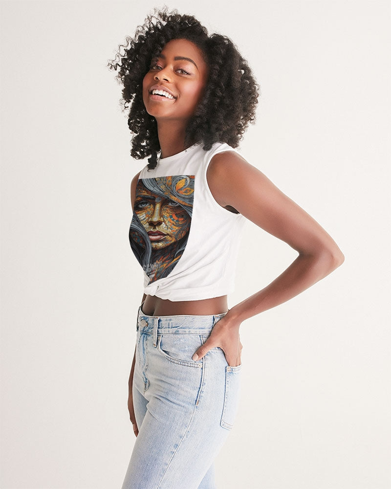 Beautiful Mosaic White Sister Women's All-Over Print Twist-Front Tank